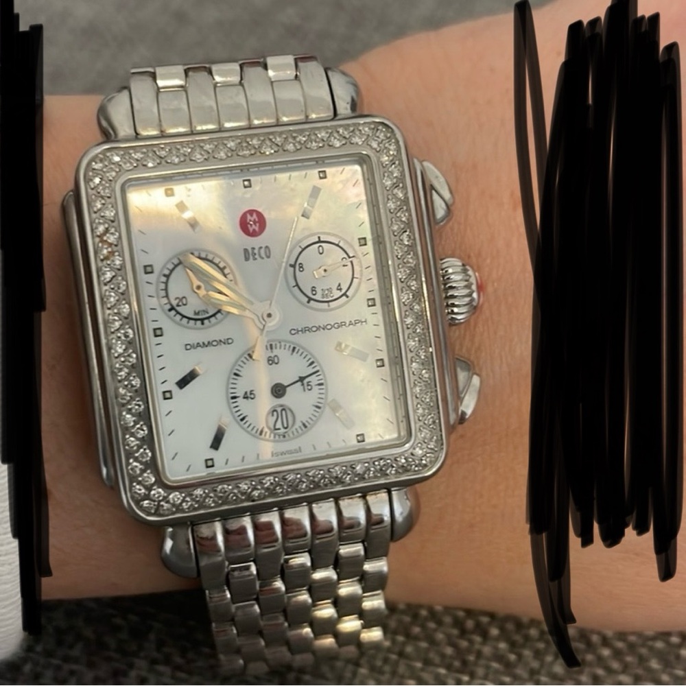 Michele Deco Diamond Mother of Pearl Chronograph Watch- original box included